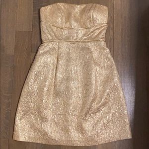 Max&Cleo gold brocade strapless dress